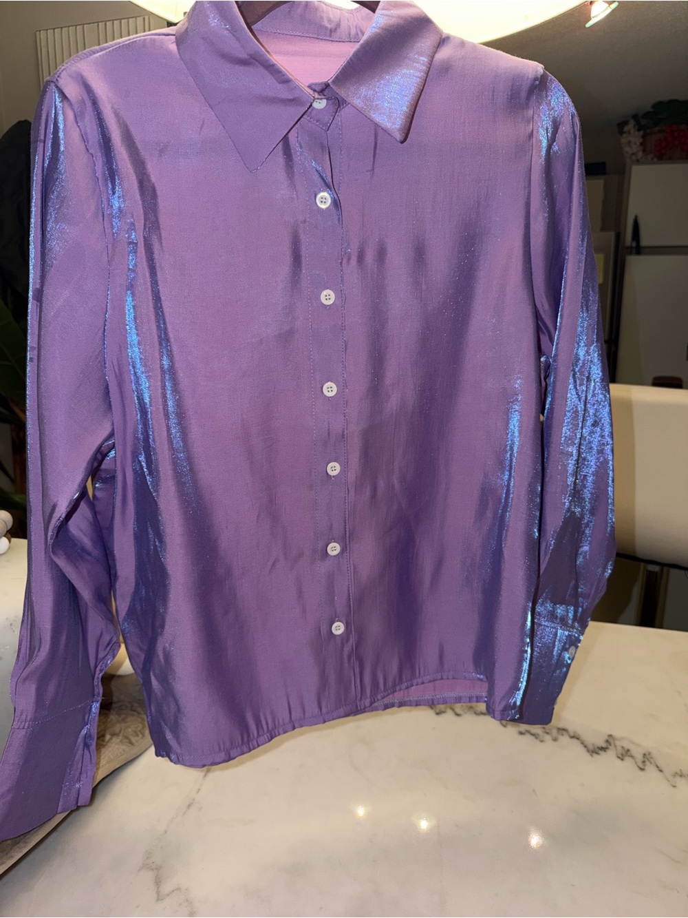 Shimmery Purple Button-Up Shirt - Size M